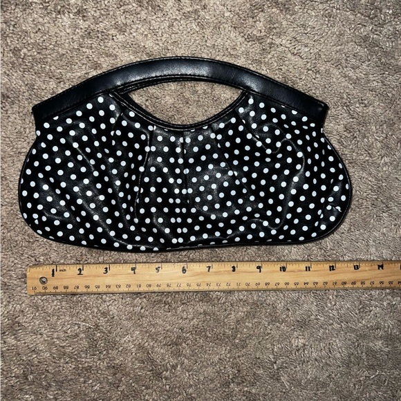 Chateau Polka Dot Clutch Bag Black White 12”x7” - Picture 3 of 7